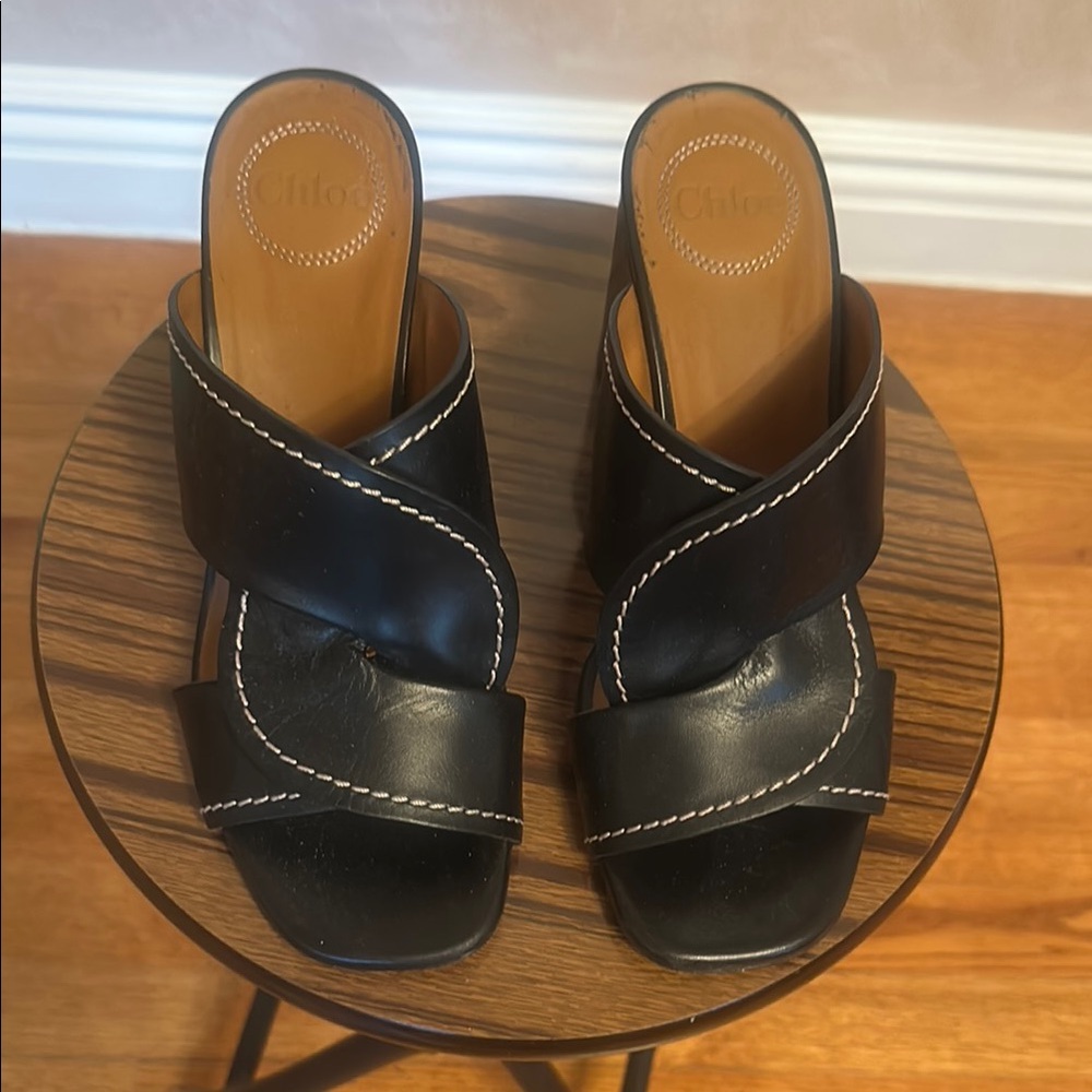 Chloe Black Leather Slide Sandals